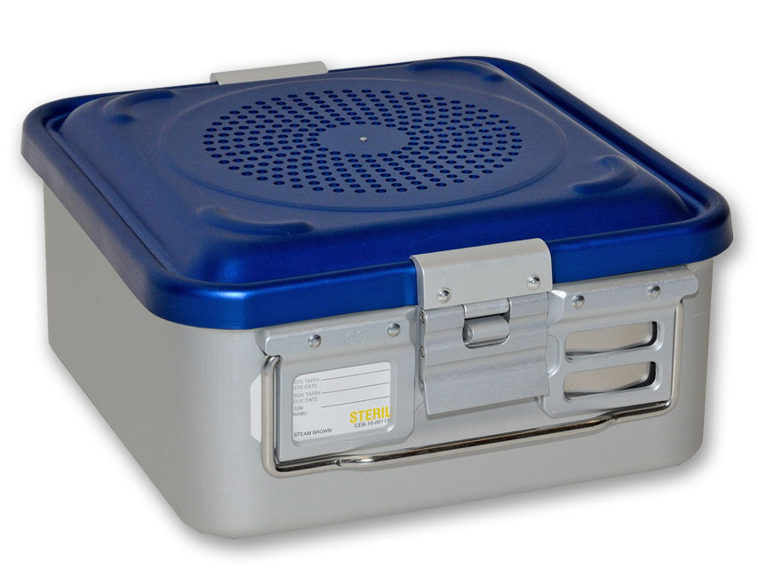 Dažādi, 4 CONTAINER WITH FILTER small h 135 mm - blue - perforated