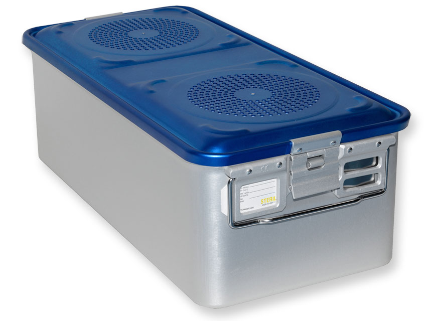 Dažādi, 7 CONTAINER WITH FILTER large h 200 mm - blue - perforated