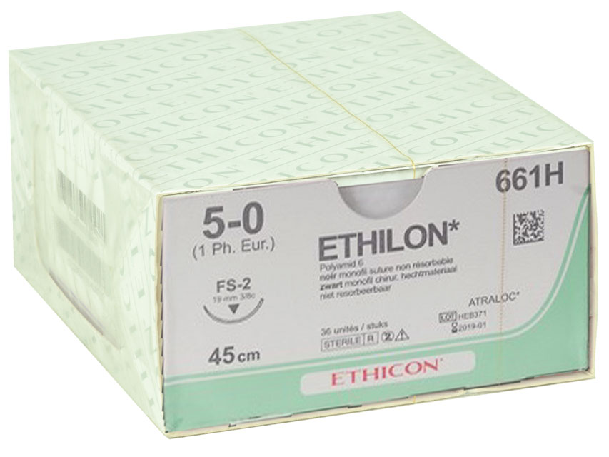 ETHICON ETHILON MONOFILAMENT SUTURES - gauge 5/0 needle 19 mm, ETHICON ETHILON MONOFILAMENT SUTURES - gauge 5/0 needle 19 mm