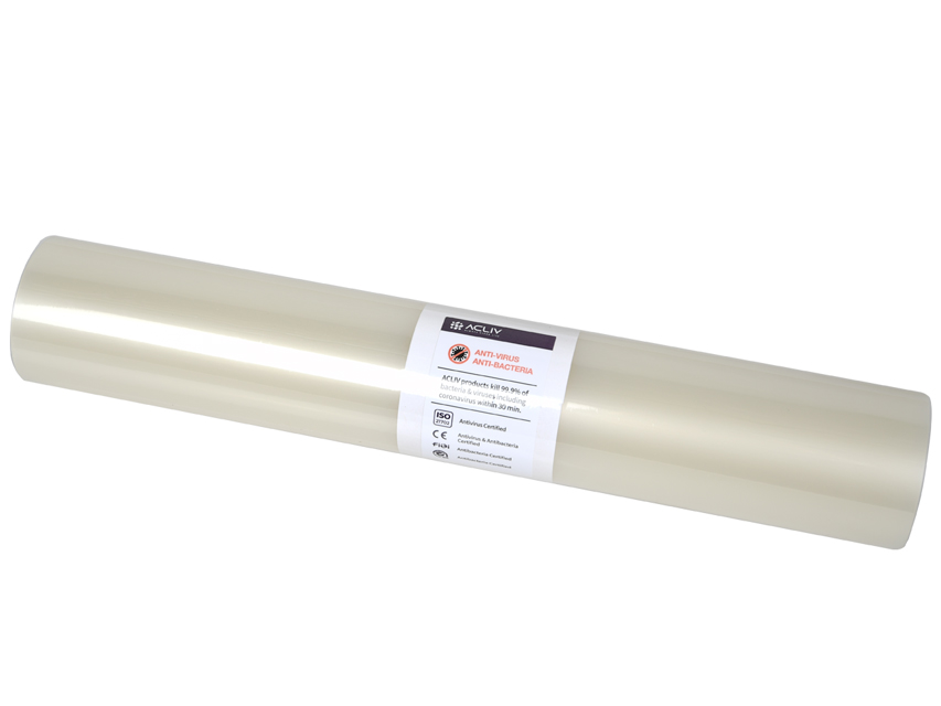 Cold Sterilization and disinfectants, ANTIMICROBIAL ADHESIVE FILM 105 Mic - roll 5m x 400 mm