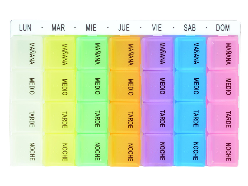 Pill splitters, crushers, boxes, 7-DAY EASY PLANNER x4 - Spanish