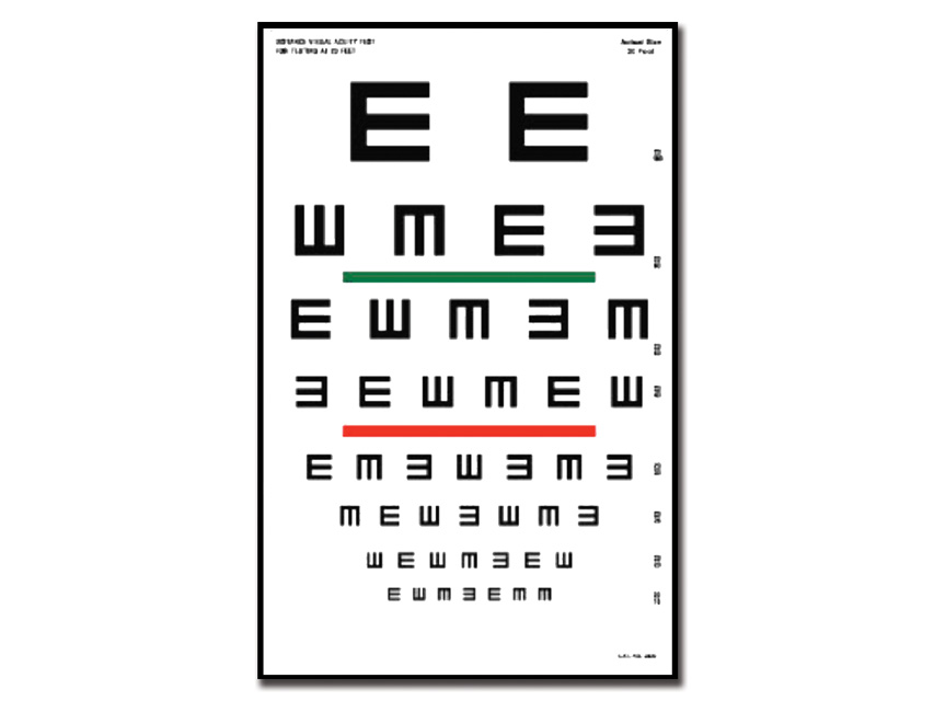 Redzes pārbaudes tabulas, Tumbling E optometriskā tabula - 6 m - 23x35.5 cm