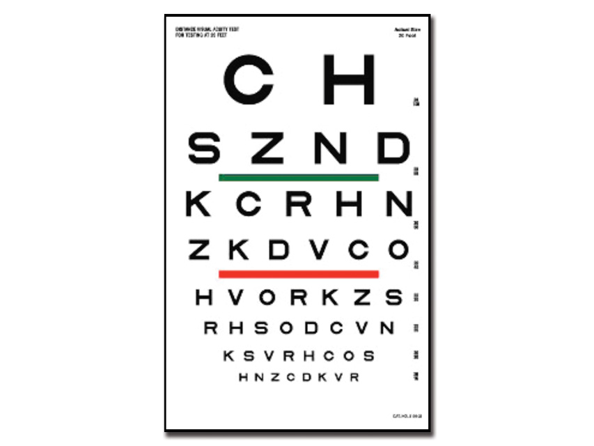 Redzes pārbaudes tabulas, Sloan optometriskā tabula - 6 m 23x35.5 cm