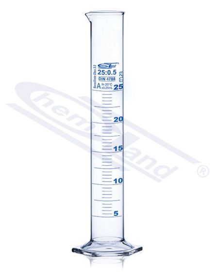 measuring cylinders, CHEMLAND NEW LINE A CLASS mērcilindrs. ZILS SERTIFIKĀTS 0100ml st.stikls