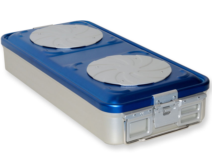 CONTAINER WITH VALVE large - blue - perforated (, Konteineris ar vārstu-liels h 100 mm-zils-ar perforāciju