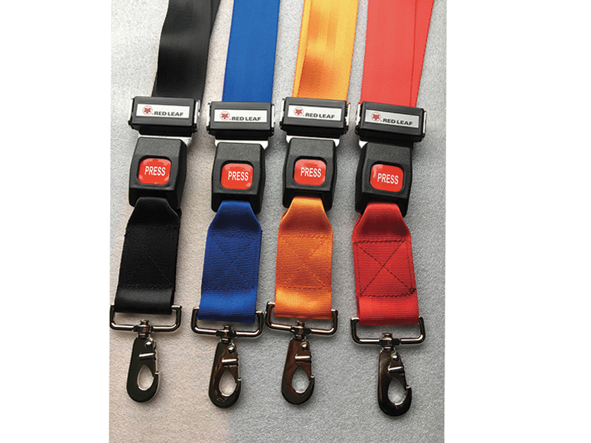 Piederumi nestuvēm, SET OF 4 SAFETY BELTS WITH KOOK - polyester 4 colours - end with hook, metal buckle