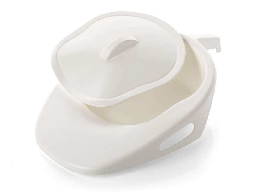 Tualetes teplu aprīkojums, Gultas pods ar rokturi un vāku 1500 ml - balts - plastmasa