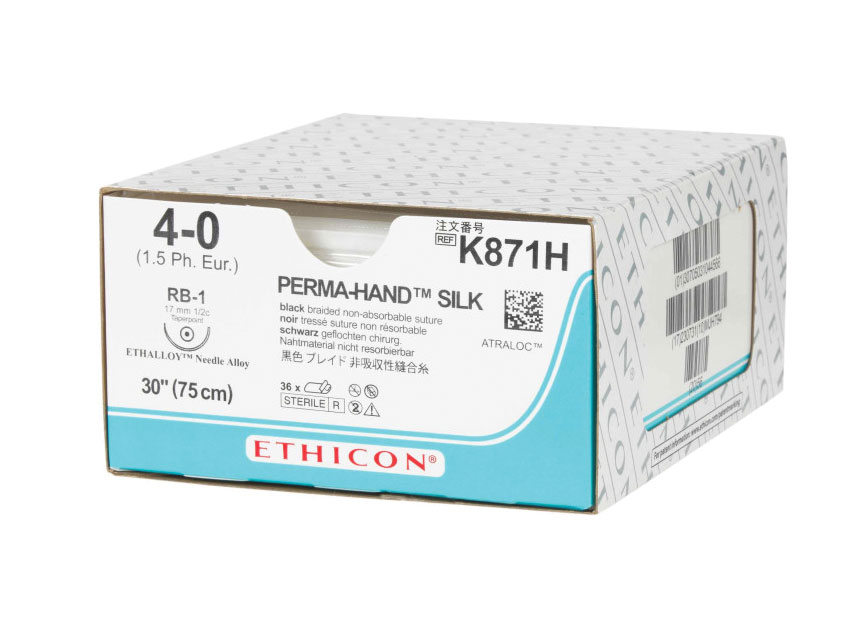 ETHICON, ETHICON PERMA-HAND SILK šuvju diegi.Izmērs 4/0, adata 17 mm, RB-1.Pīti