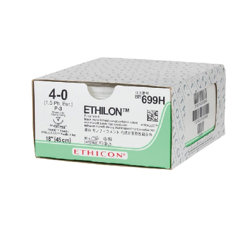 ETHICON, ETHICON PROLENE zilie monofilamenta diegi.Izmērs 5/0, adata 19 mm FS-2