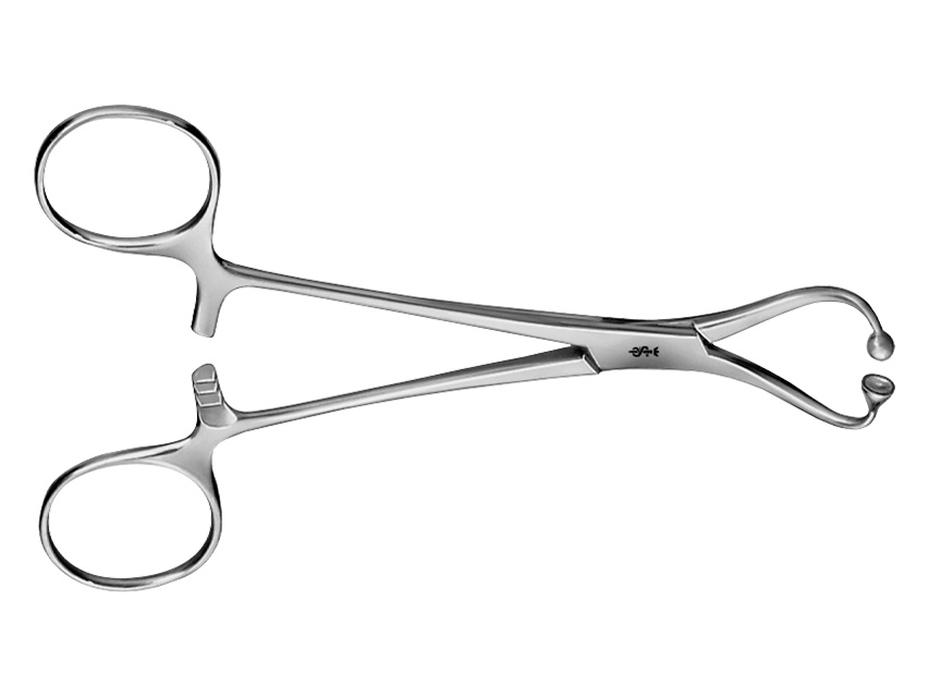 Instrumenti, AESCULAP dvieļu skava ar pogu.Izliekta.Tupa.14 cm.BF464R