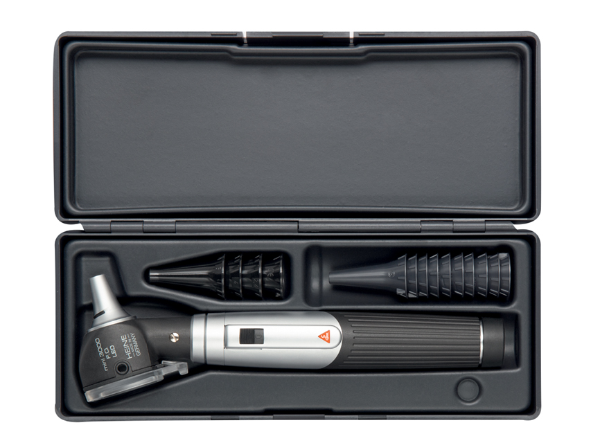 heine mini 3000 F.o. led, F.O. LED otoskops Heine mini 3000 kastē, melns