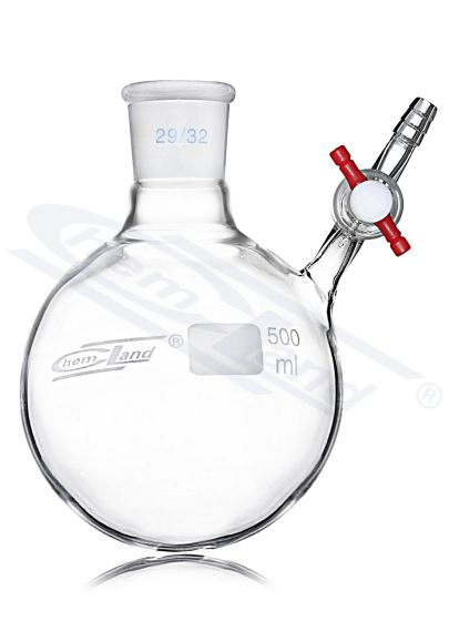 Schlenk 050ml kolba ar apaļu dibenu, slīpēta,, ar PTFE krānu CHEMLAND