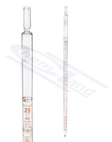 Mērīšanas pipete GLASSCO 002(0,02) cl.AS sērijas sertifikāts brūna graduācija