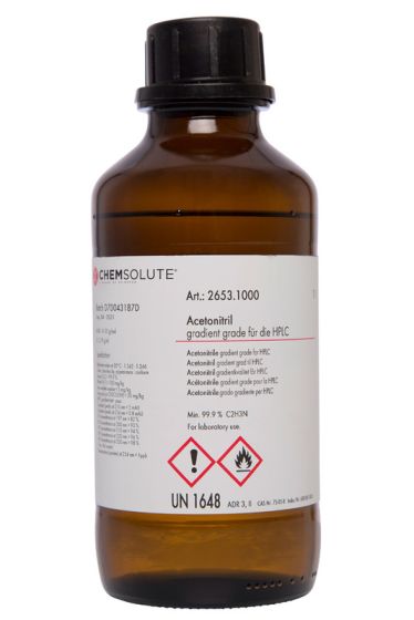 Acetonitrila gradientu pakāpe HPLC, (min. 99,9  perc ) 1 L CHEMSOLUTE® 2653.1000
