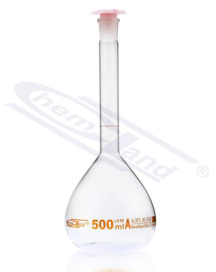 measuring flasks, mērkolba CHEMLAND NEW LINE ar sertifikātu cl.A 0005ml brūna skalas ligzda 10/19